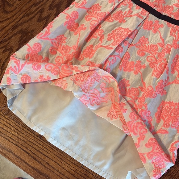 Loft petite SILK jacquard textured Sleeveless mini dress neon pink cream A line - Picture 13 of 14